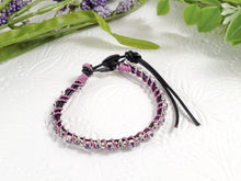 Load image into Gallery viewer, Bloom - Lilacs- Black leather wrap bracelet with purple accents
