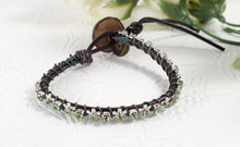 Load image into Gallery viewer, Bloom - Spring - Brown leather wrap bracelet with green accents
