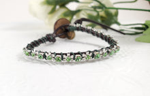 Load image into Gallery viewer, Bloom - Spring - Brown leather wrap bracelet with green accents
