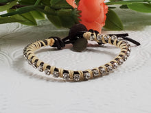 Load image into Gallery viewer, Bloom - Cream orchid - Brown Leather wrap bracelet with Cream accents.
