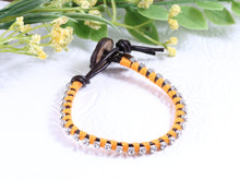 Load image into Gallery viewer, Bloom - Orange Zinnia - Green Bloom - Brown Leather wrap bracelet with  orange accents
