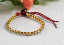 Load image into Gallery viewer, Bloom - Tulips-  Red Leather wrap bracelet yellow accents
