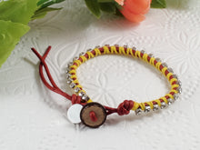 Load image into Gallery viewer, Bloom - Tulips-  Red Leather wrap bracelet yellow accents
