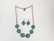 Load image into Gallery viewer, Copper Necklace and Earring set with blue green tarnish - Coral Reef
