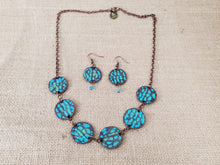 Load image into Gallery viewer, Copper Necklace and Earring set with blue green tarnish - Coral Reef
