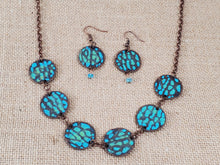 Load image into Gallery viewer, Copper Necklace and Earring set with blue green tarnish - Coral Reef
