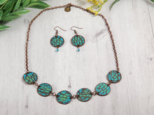 Load image into Gallery viewer, Copper Necklace and Earring set with blue green tarnish - Coral Reef
