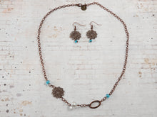 Load image into Gallery viewer, Antique Filigree Flower Necklace and Earrings
