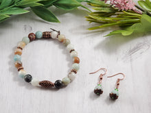 Load image into Gallery viewer, Seaside - Green and Brown beaded bracelet and earrings
