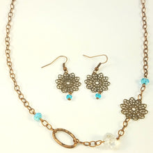 Load image into Gallery viewer, Antique Filigree Flower Necklace and Earrings
