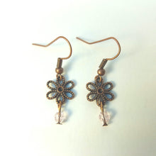 Load image into Gallery viewer, Antique Flower Earrings - Copper and Pink
