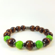 Load image into Gallery viewer, Dark Brown Wood and Green Beaded Bracelet
