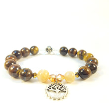 Load image into Gallery viewer, Tiger&#39;s Eye Bracelet with Tree of Life Pendant
