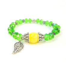 Load image into Gallery viewer, Green Crystal Bracelet with Leaf
