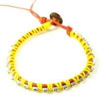 Load image into Gallery viewer, Bloom - Tulips-  Red Leather wrap bracelet yellow accents
