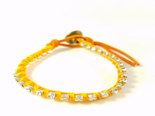 Load image into Gallery viewer, Bloom - Freesias - Green Bloom - Orange leather wrap bracelet with orange accents
