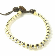 Load image into Gallery viewer, Bloom - Cream orchid - Brown Leather wrap bracelet with Cream accents.
