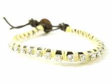 Load image into Gallery viewer, Bloom - Cream orchid - Brown Leather wrap bracelet with Cream accents.
