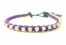 Load image into Gallery viewer, Bloom - Morning glory - Green leather wrap bracelet with purple accents
