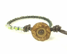 Load image into Gallery viewer, Bloom - Spring - Brown leather wrap bracelet with green accents
