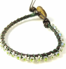 Load image into Gallery viewer, Bloom - Spring - Brown leather wrap bracelet with green accents
