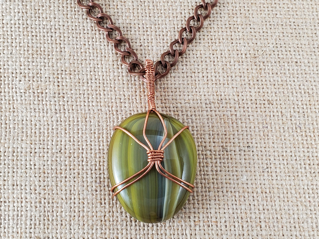 Tamana - Copper Wrapped Green Glass Stone -