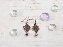 Load image into Gallery viewer, Antique Filigree - Copper and Purple Earrings
