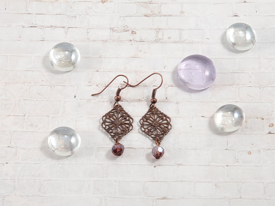 Antique Filigree - Copper and Purple Earrings