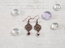 Load image into Gallery viewer, Antique Filigree - Copper and Purple Earrings
