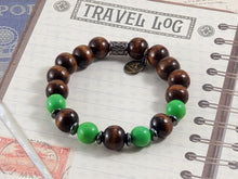 Load image into Gallery viewer, Dark Brown Wood and Green Beaded Bracelet
