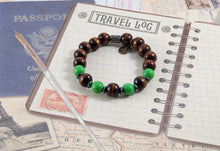 Load image into Gallery viewer, Dark Brown Wood and Green Beaded Bracelet
