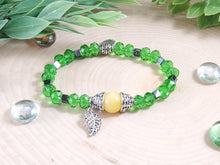 Load image into Gallery viewer, Green Crystal Bracelet with Leaf
