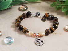 Load image into Gallery viewer, Tiger&#39;s Eye Bracelet with Tree of Life Pendant
