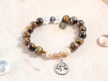 Load image into Gallery viewer, Tiger&#39;s Eye Bracelet with Tree of Life Pendant
