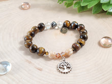 Load image into Gallery viewer, Tiger&#39;s Eye Bracelet with Tree of Life Pendant
